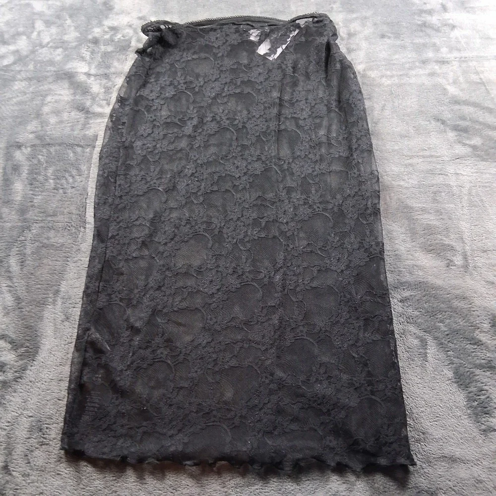 NWT Topshop Lace Midi Skirt Womens Size 4 Black Sheer Floral‎ Scalloped Hem